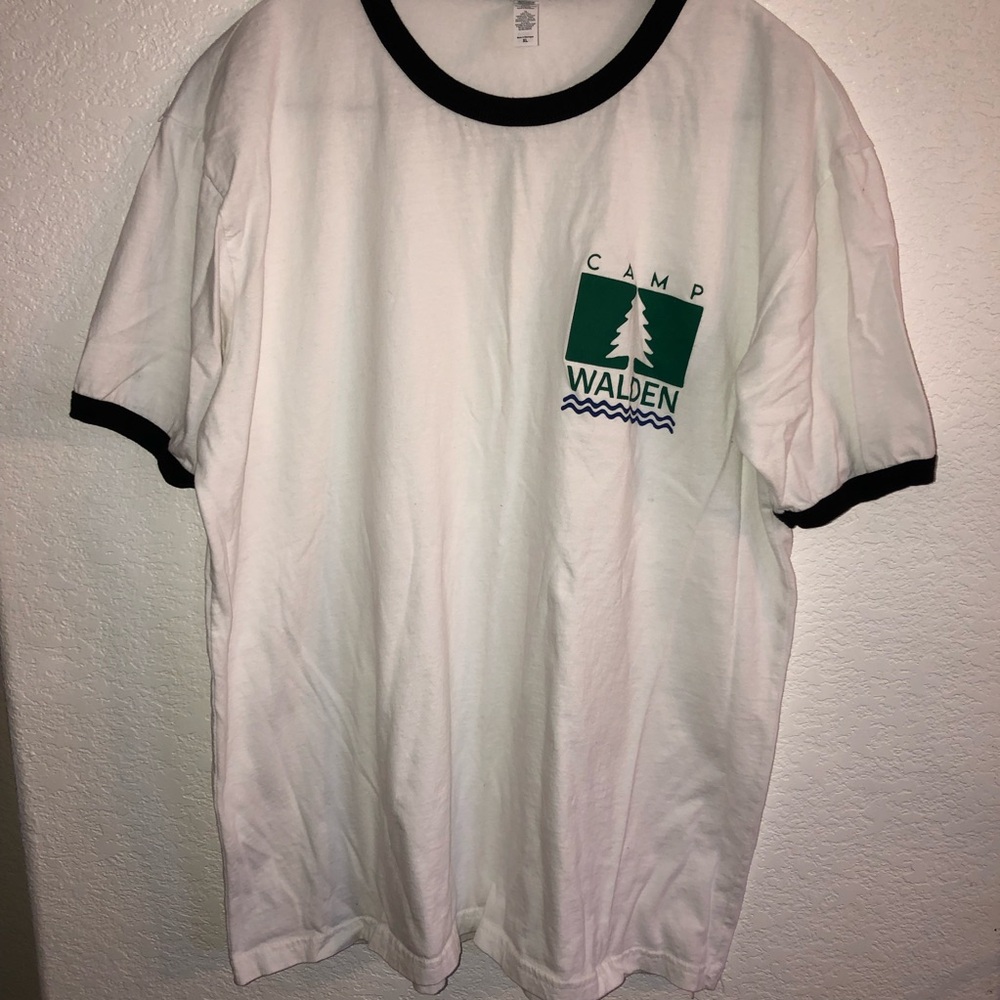 Pre-Owned Camp Walden from the Parent Trap - White with Black Ringer T-Shirt XL
